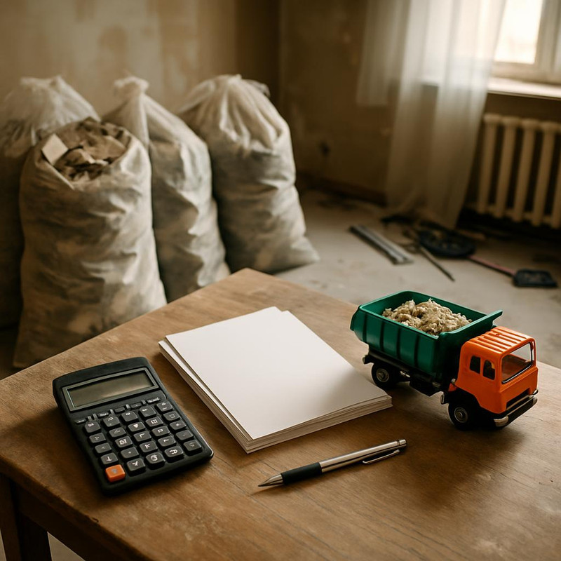 Пример расчета стоимости вывоза строительного мусора для ремонта в квартире