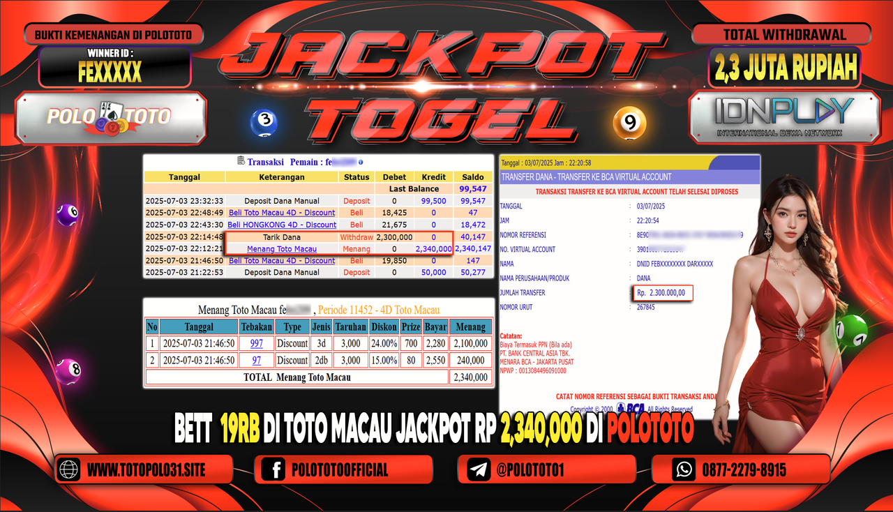 POLOTOTO JACKPOT TOGEL TOTO MACAU Rp.2.300.000,-