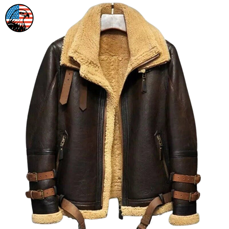 Men's RAF B3 Shearling Leather Jacket Air Force Aviator Bomber