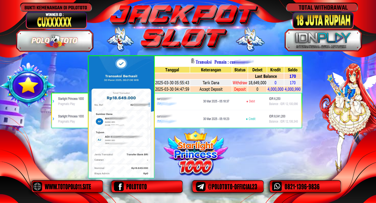 POLOTOTO JACKPOT SLOT STARLIGHT PRINCESS 1000  Rp.18.649.000,-