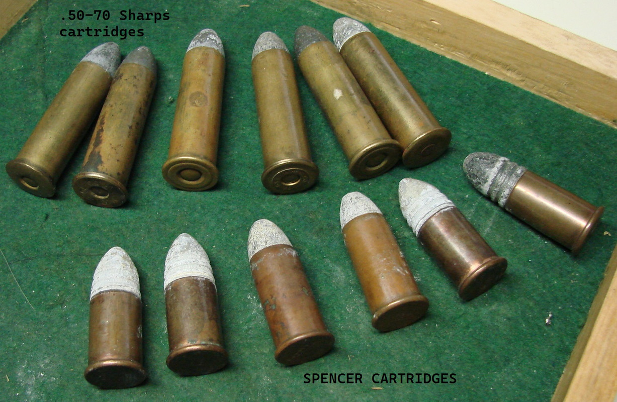 Sharps 50-70 top--- various Spencer cartridges bottom
