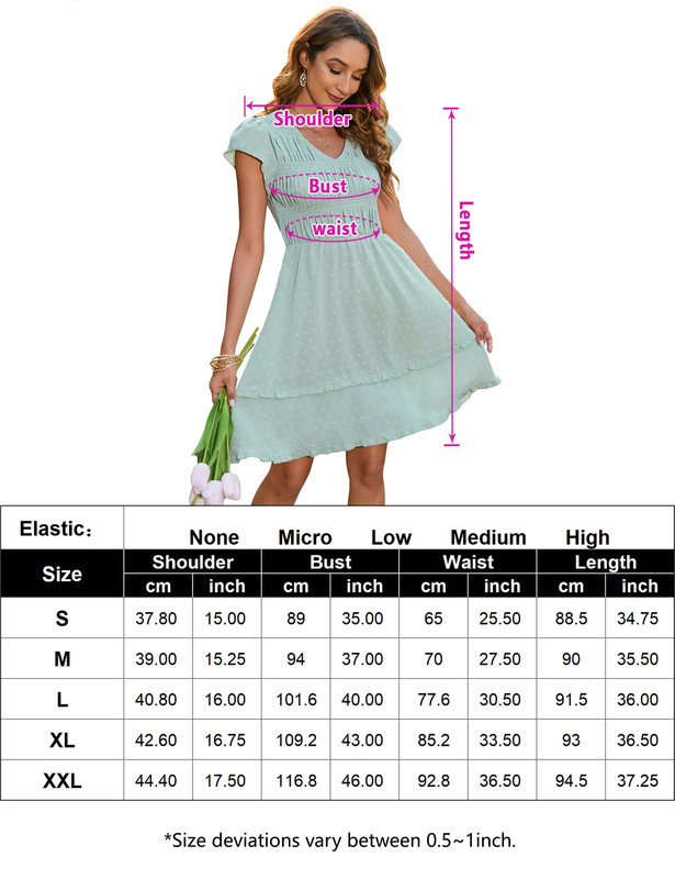 Women's Short Sleeve V Neck Tiered Dress Casual Loose Flowy Swing A-Line Dress - Picture 11 of 34
