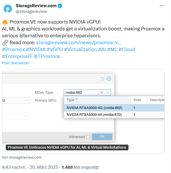 Proxmox VE nutzt NVIDIA vGPU für KI, ML und virtuelle Workstations