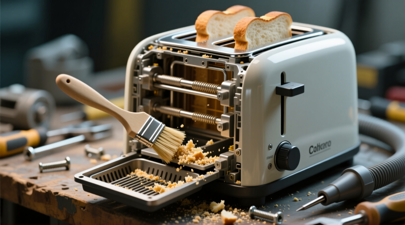 Очистка от крошек в механизме тостера