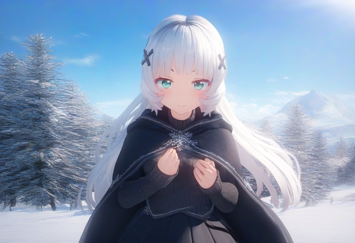 1girl, snow, {{{{{upper body}}}}}, aqua eyes, long hair, hime cut, white hair, s s-3241895560