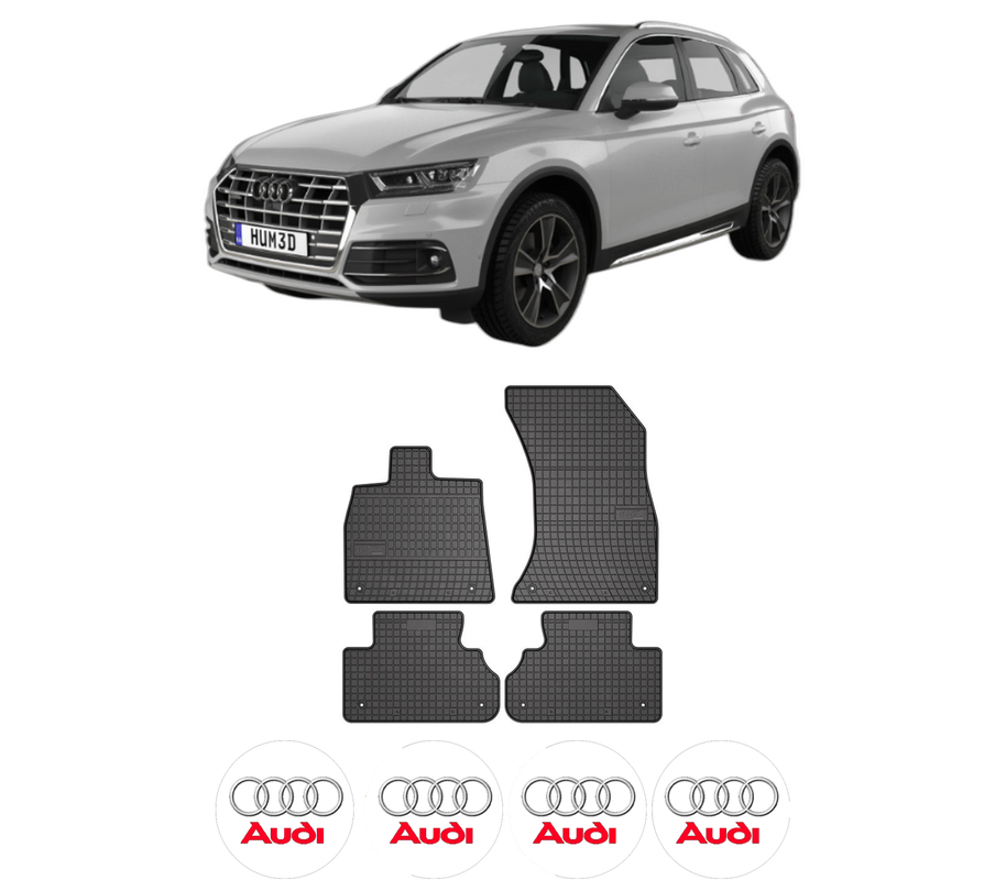 Set covorase presuri AUDI Q5 (FYB, FYG) din 2016-2021, auto, din cauciuc thermoplastic, 4 Stickere auto cu AUDI