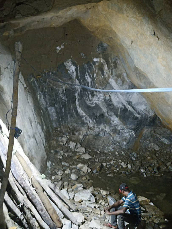 Underground mining shaft at Makongoros showing exposed gold-bearing quartz veins, Chunya, Mbeya