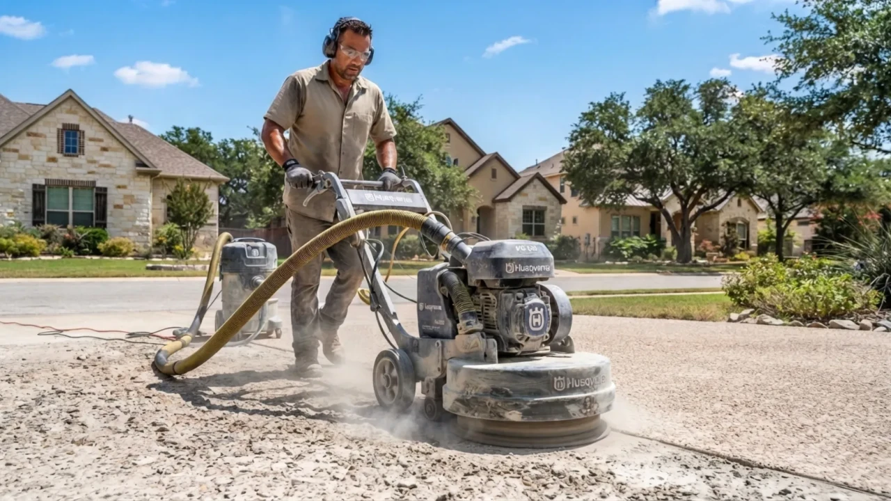 Concrete surface grinding preparation driveway San Antonio