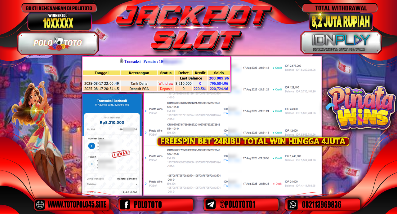 POLOTOTO JACKPOT SLOT PINATA WINS Rp.8.200.000,-