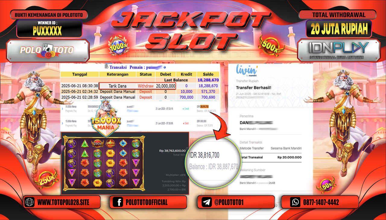 POLOTOTO JACKPOT SLOT 15.000X MANIA Rp.20.000.000,-