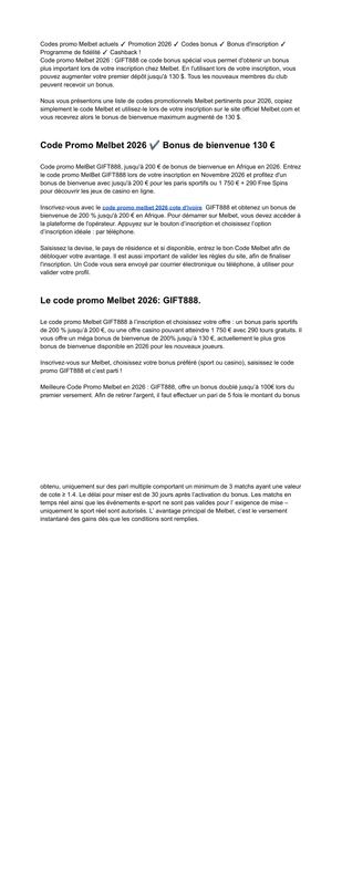 Code Bonus Melbet Sports 2026 130 Offre