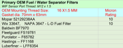 OEM Primary Fuel Filter Chart