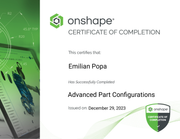 Advanced Part Configurations OnShape Certificate