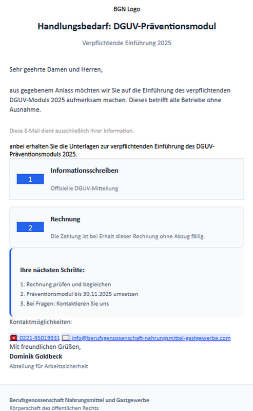 Betrugs-Mail im Namen der BGN