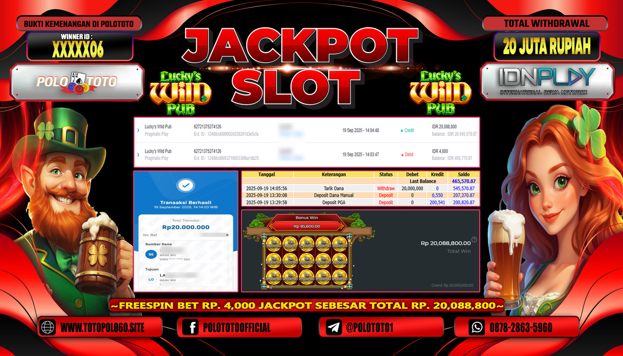 POLOTOTO JACKPOT SLOT LUCKYS WILD PUB Rp.20.000.000,- LUNAS