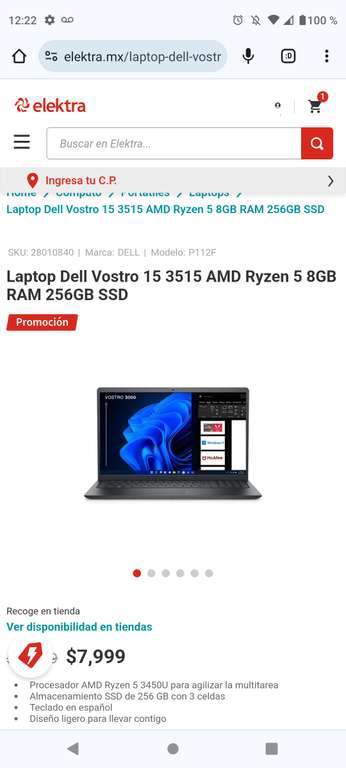 Elektra: Laptop Dell Vostro 15 3515 AMD Ryzen 5 8GB RAM 256GB SSD - Pagando con HSBC 
