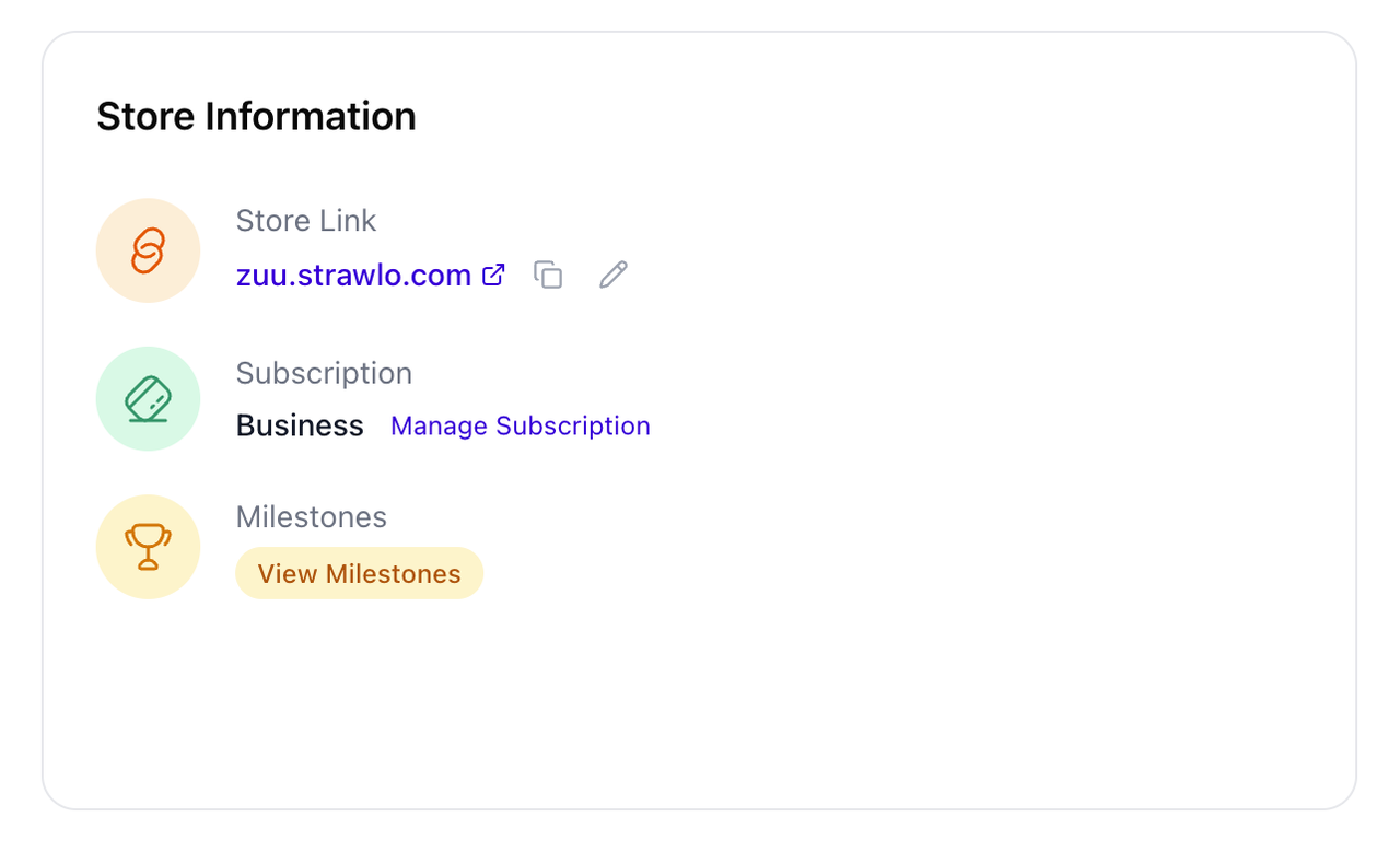 strawlo dashboard store information