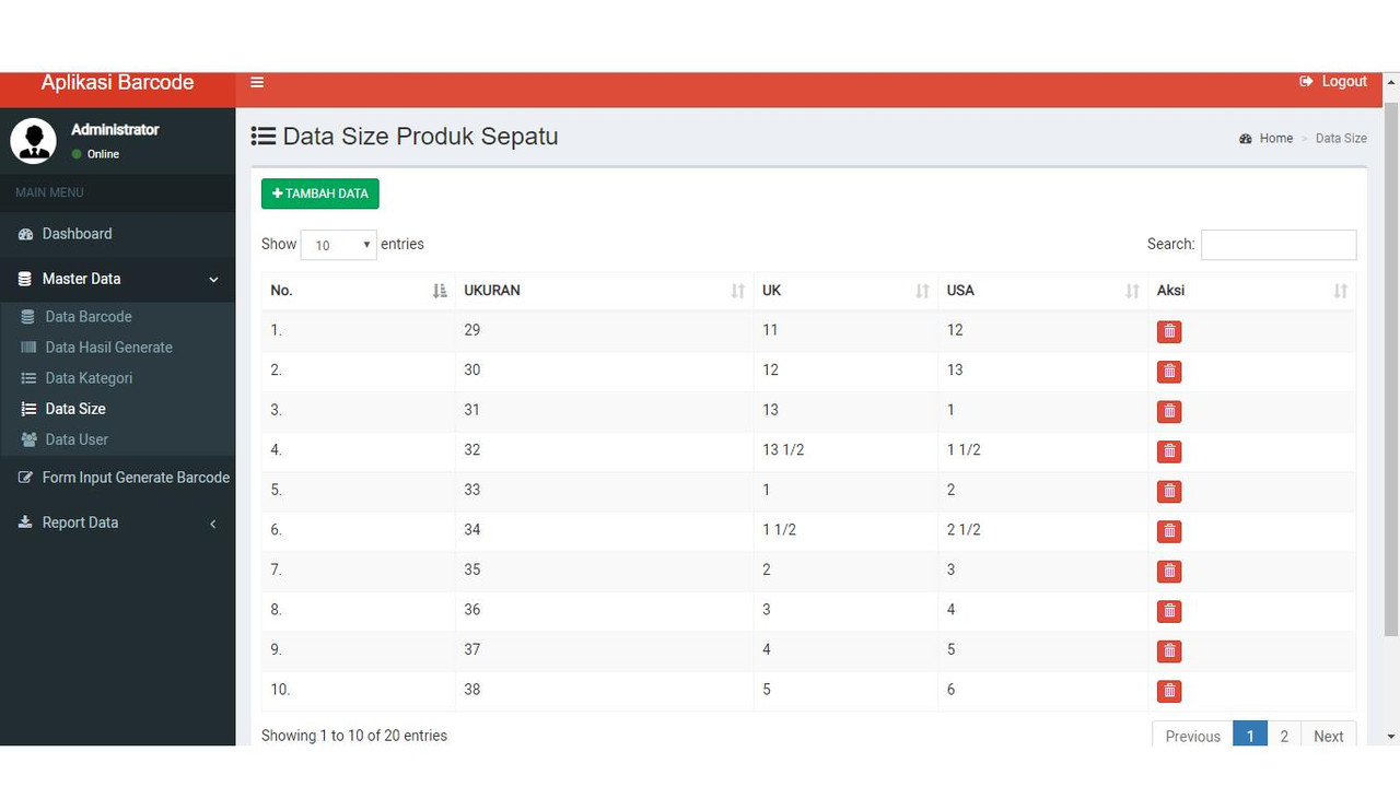 Data size error. Data size error