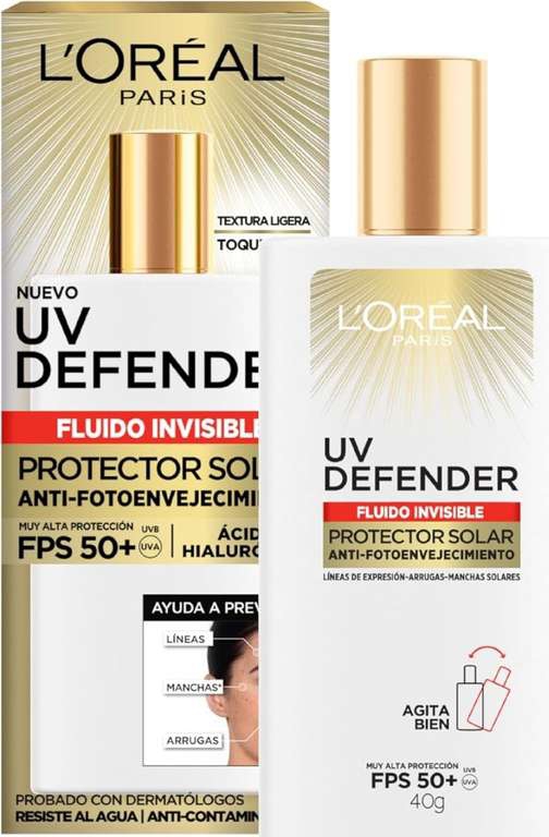 Amazon: protector solar L'Oreal Paris UV defender fluido Invisible 
