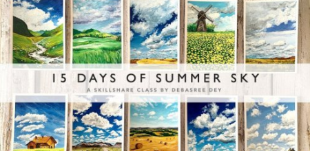 15 Days of Summer Sky Landscapes – Acrylic Paintings for Beginners