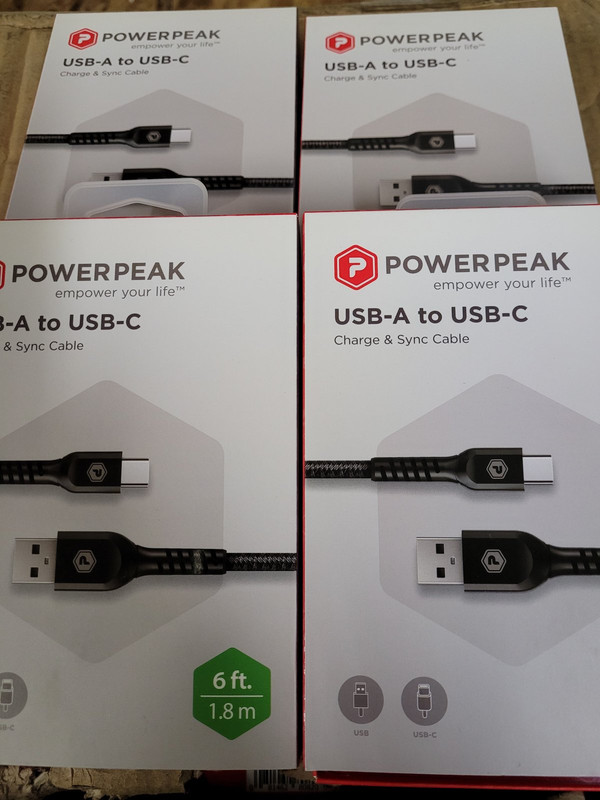 LOT OF 4 POWERPEAK USB-A TO USB-C 6' 1.8M CHARGE & SYNC POWER CHARGING CABLE