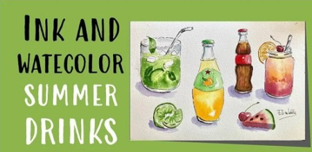 Ink and Watercolor Summer Drinks | Easy Food Illustration