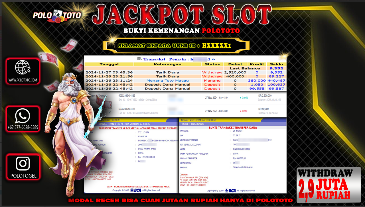 POLOTOTO JACKPOT SLOT GATES OF OLYMPUS  Rp.2.900.000,-