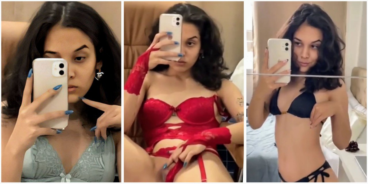 Horney girlfriend teasing selfie video flashing her boob closeup