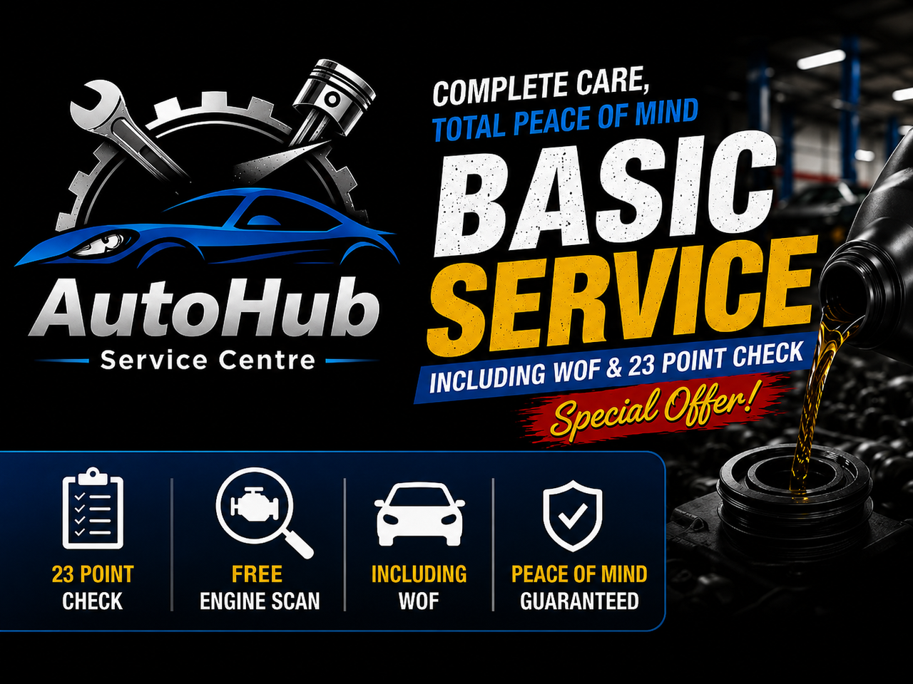 AutoHub Service Centre 23-Point Basic Service + FREE WOF & FREE Engine Scan | Shaara Deals