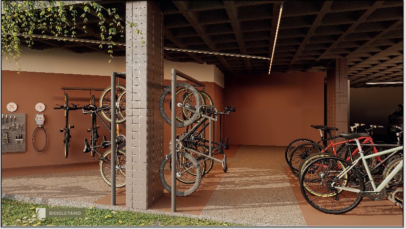 Bicicletário organizado e seguro do condomínio Villa Ninita