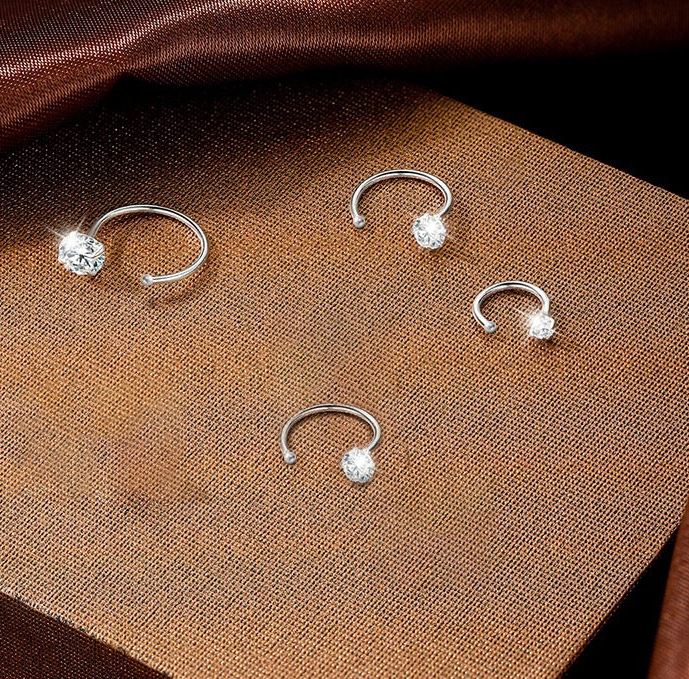 6mm (4-Pair Set) Minimalist C-Shaped Hoop Earrings with CZ Studs - S999 Sterling Silver