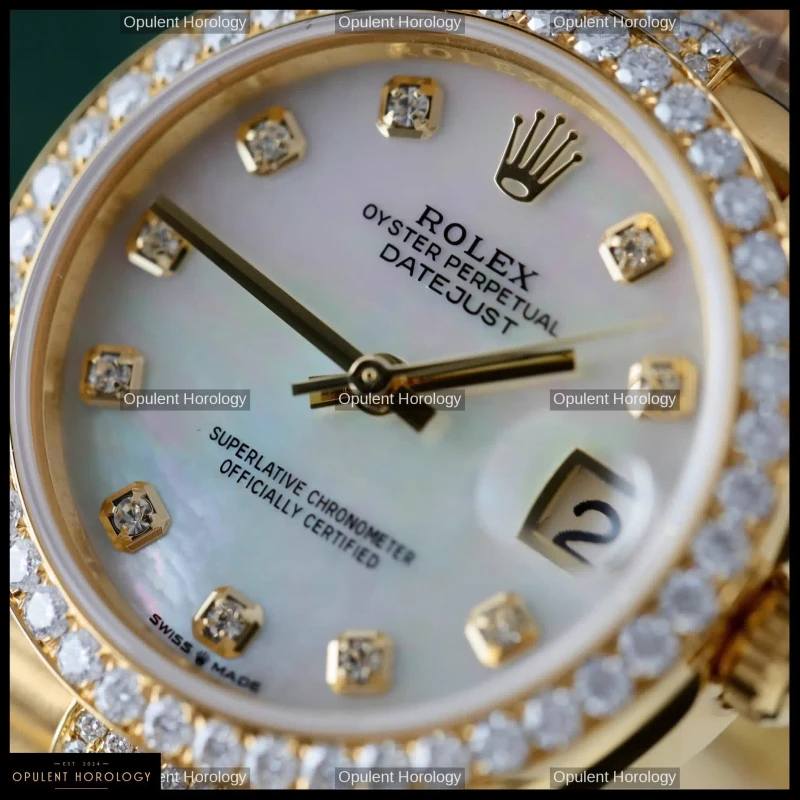 Rolex Datejust Women's Mother of Pearl Moissanite Gold Plated 31mm - Super Clone