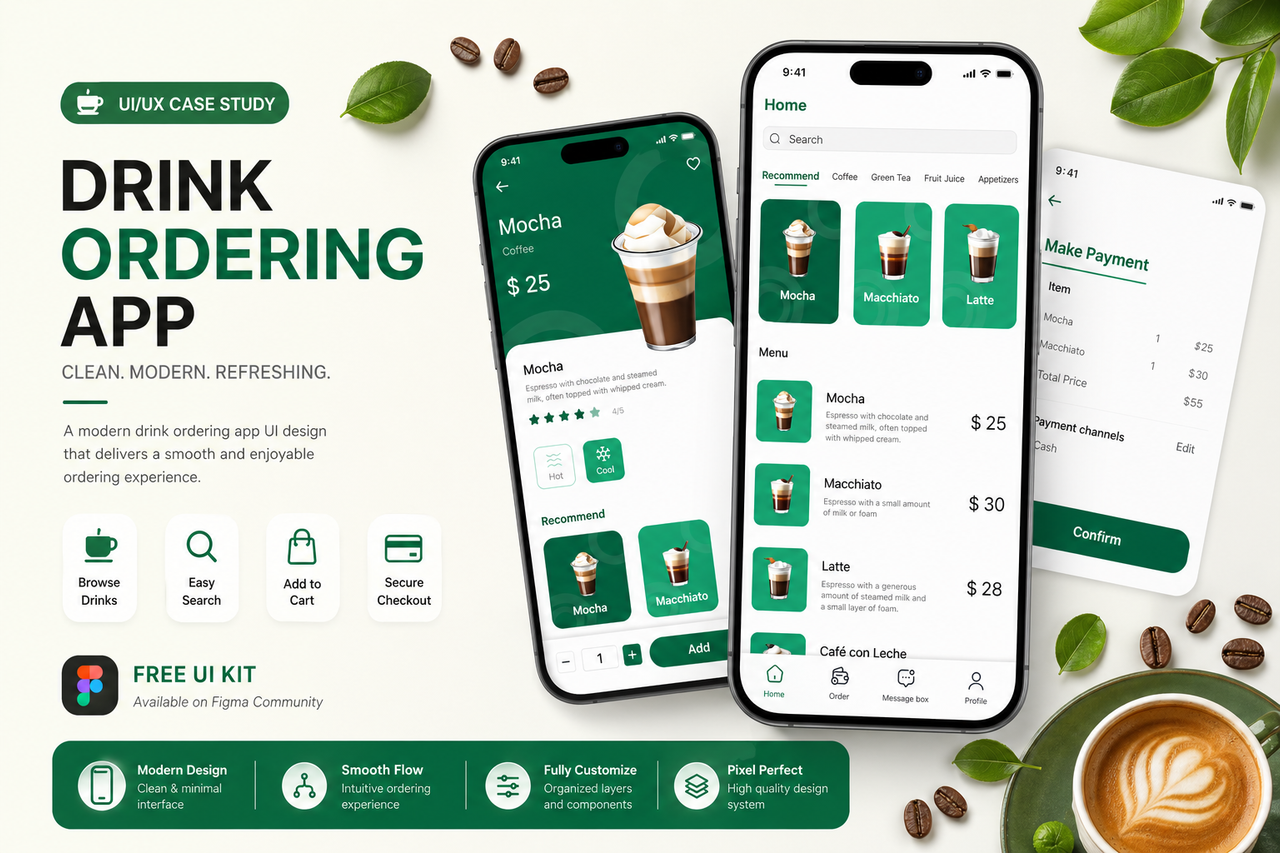 Drink Ordering App – UX/UI Design | Free UI KIT