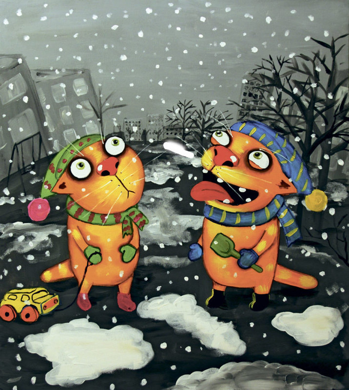 коты и снег