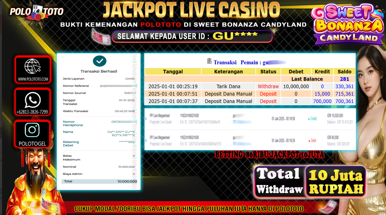 LIVE CASINO SWEET BONANZA CANDY LAND Rp.10,000.000,-