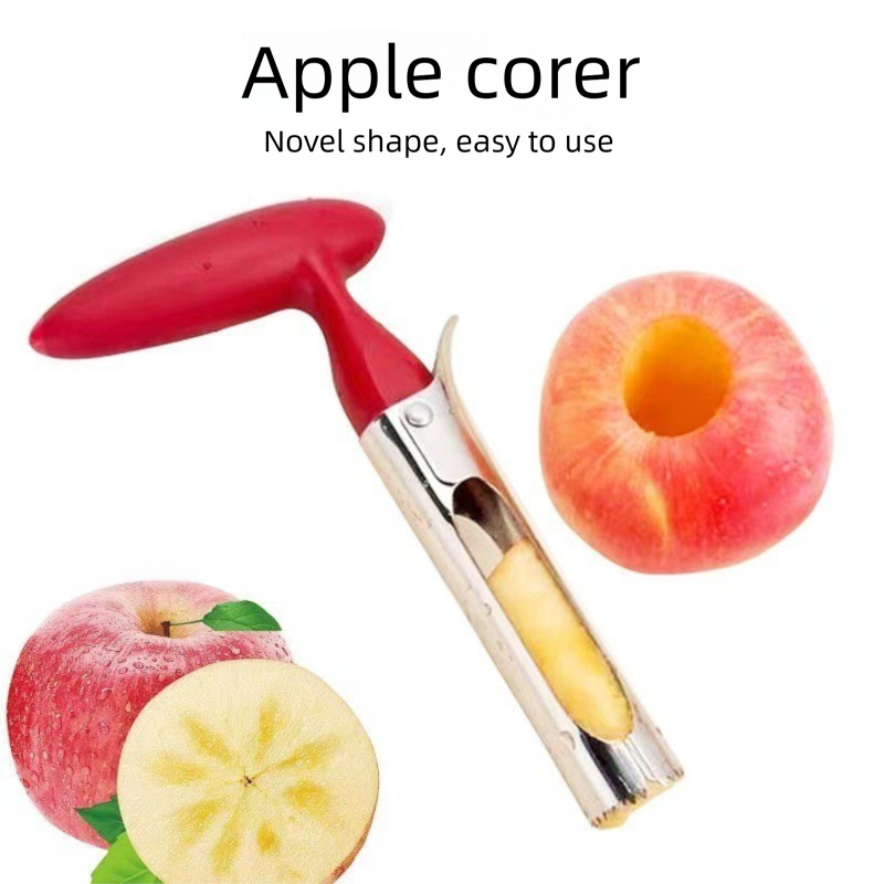 Red Set of 2 Stainless Steel Apple Corers – Heavy-Duty Fruit Core Remover Tool with Comfort Grip, Easy to Use & Clean, for Apples, Pears, and Similar Fruits