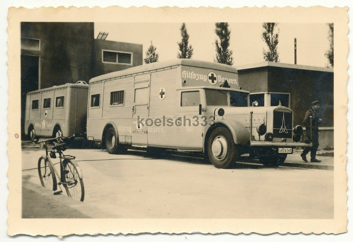 Foto Magirus Deutz LKW mit Anhänger vom Hilfszug Bayern Rotes Kreuz Kfz