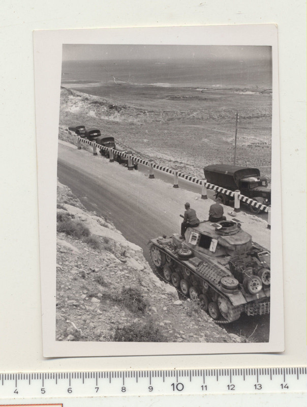 FOTO KAMERADEN AFRIKAKORPS MIT PANZER(KENNUNG) VORMARSCH BENGASI