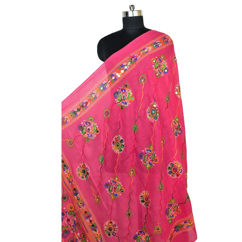 Women's Cotton Dupatta Wrap Stole Mirror Work Embroidery Ethinic Scarves Chunni - Picture 66 of 103
