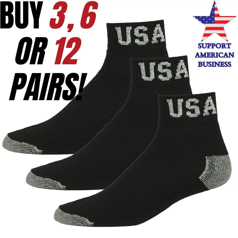 mens cotton ankle socks black quarter sport socks size 10-13 pack