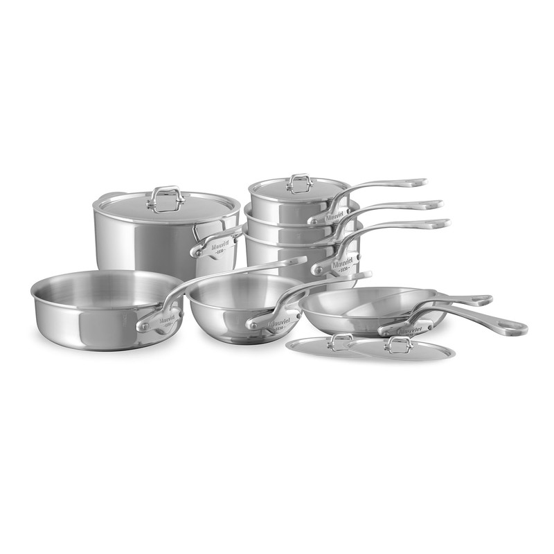 Mauviel M Urban 4 Tri Ply Polished Stainless Steel 12 Piece Cookware Set With Cast Stainless Steel H