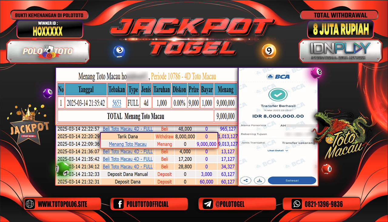 POLOTOTO JACKPOT TOGEL TOTO MACAU Rp.8.000.000,-