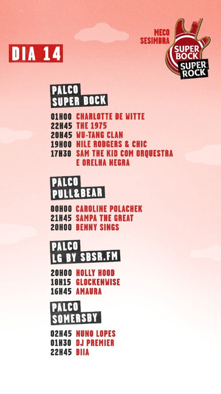 Toupeiras - Horários do  Super Bock Super Rock - 14 julho