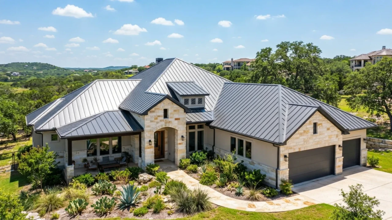 Standing seam metal roof panels on a San Antonio home