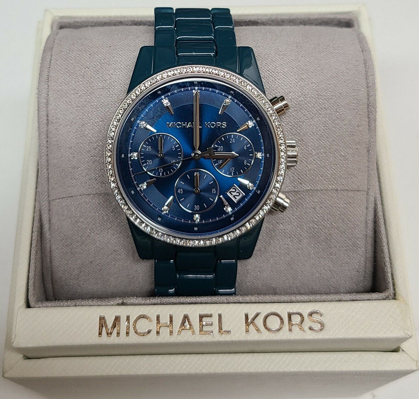 Michael Kors Bradshaw Chronograph Teal Ladies Watch MK6722 Michael Kors Bradshaw Chronograph Blue Dial Blue Steel Strap  main image 4