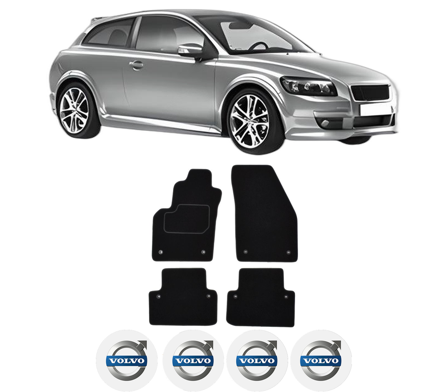 Set Covorase Presuri VOLVO C30 (533) din 2006-2012, Auto, Material Textil Mocheta, 4 Stickere auto cu VOLVO