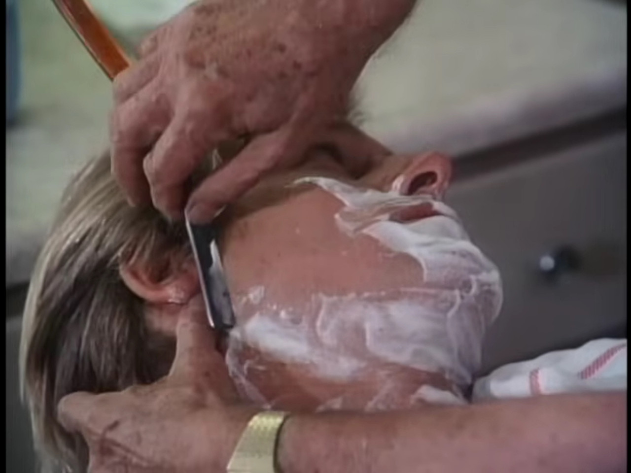 Actor Brian Kerwin shaving in Highway To Heaven