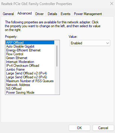 Best network adapter settings for gaming to reduce ping.