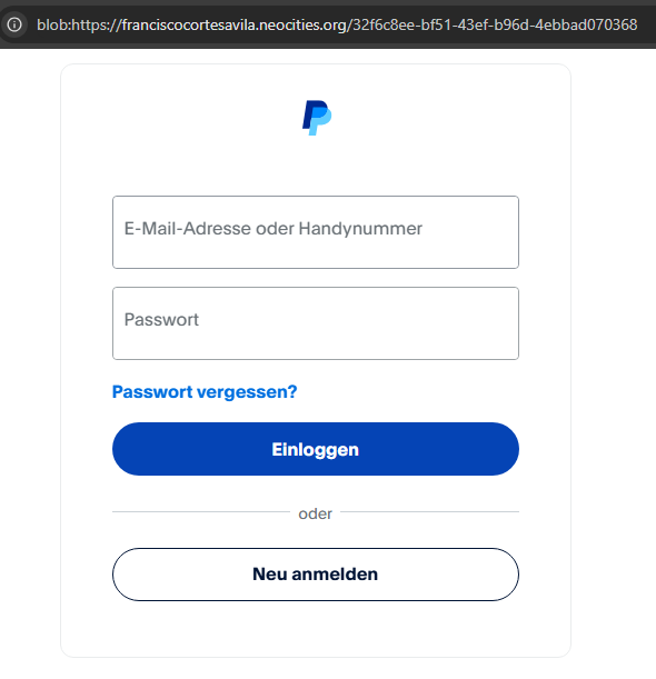 PayPal Phishing-Anmeldeseite