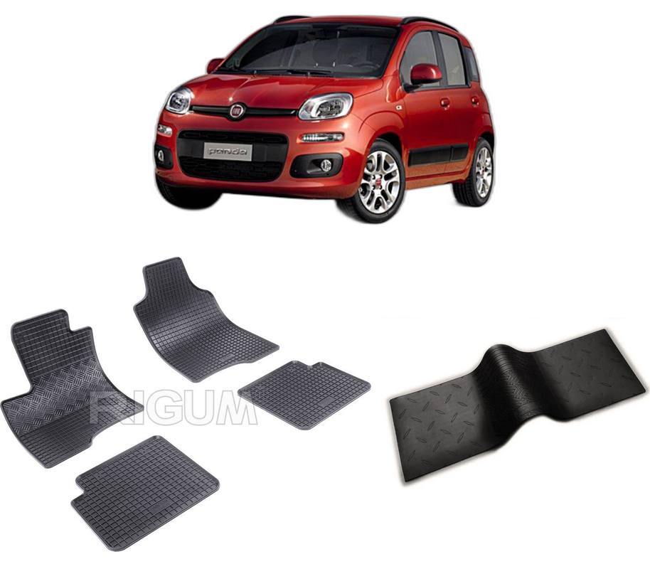 Set covorase auto FIAT PANDA III din 03.2012-PREZENT, cu covoras tunel median, CAROSERIE HATCHBACK, Presuri cauciuc 100%, compatibil cu autoturismul FIAT PANDA III, Rigum